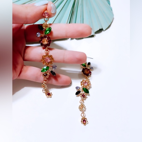 Flower drop earrings S190 - Picture 3 of 4